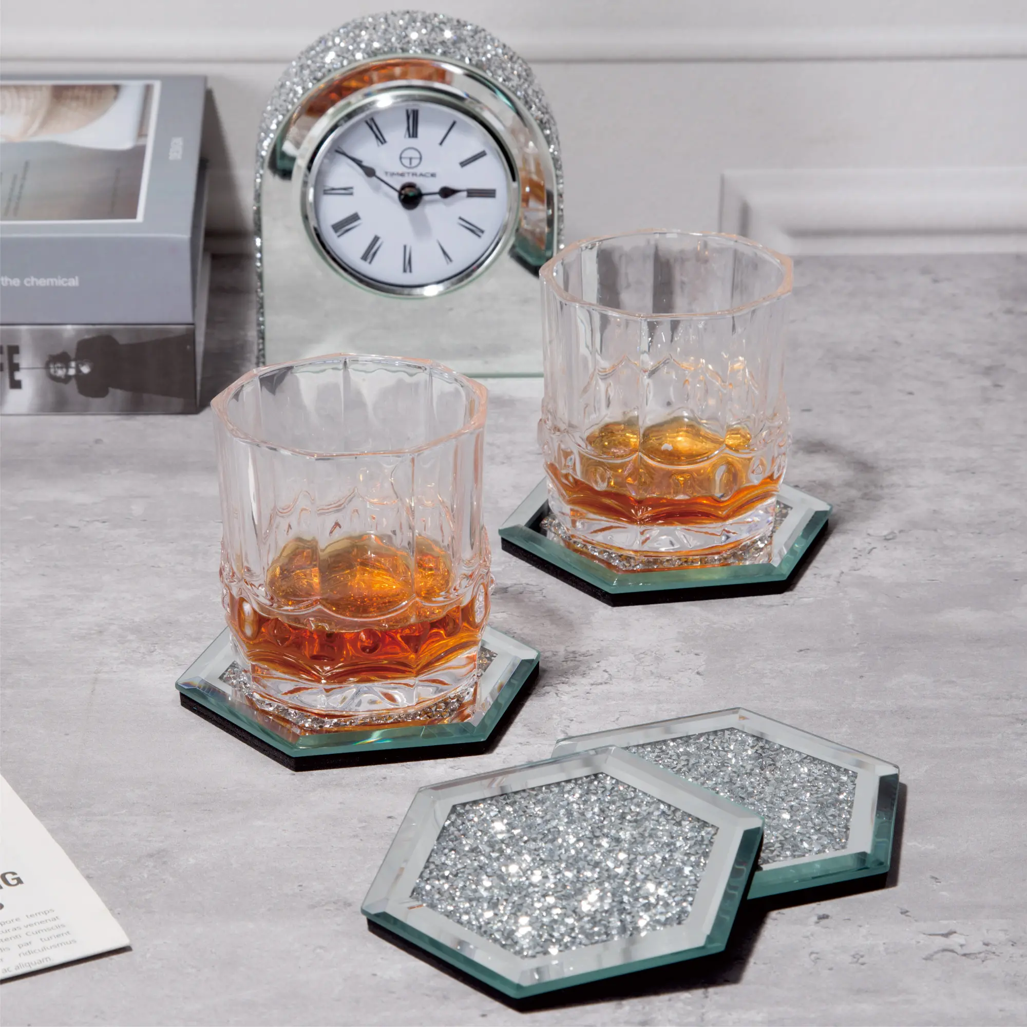 Hexa Shape Crush Diamante Coaster(3)
