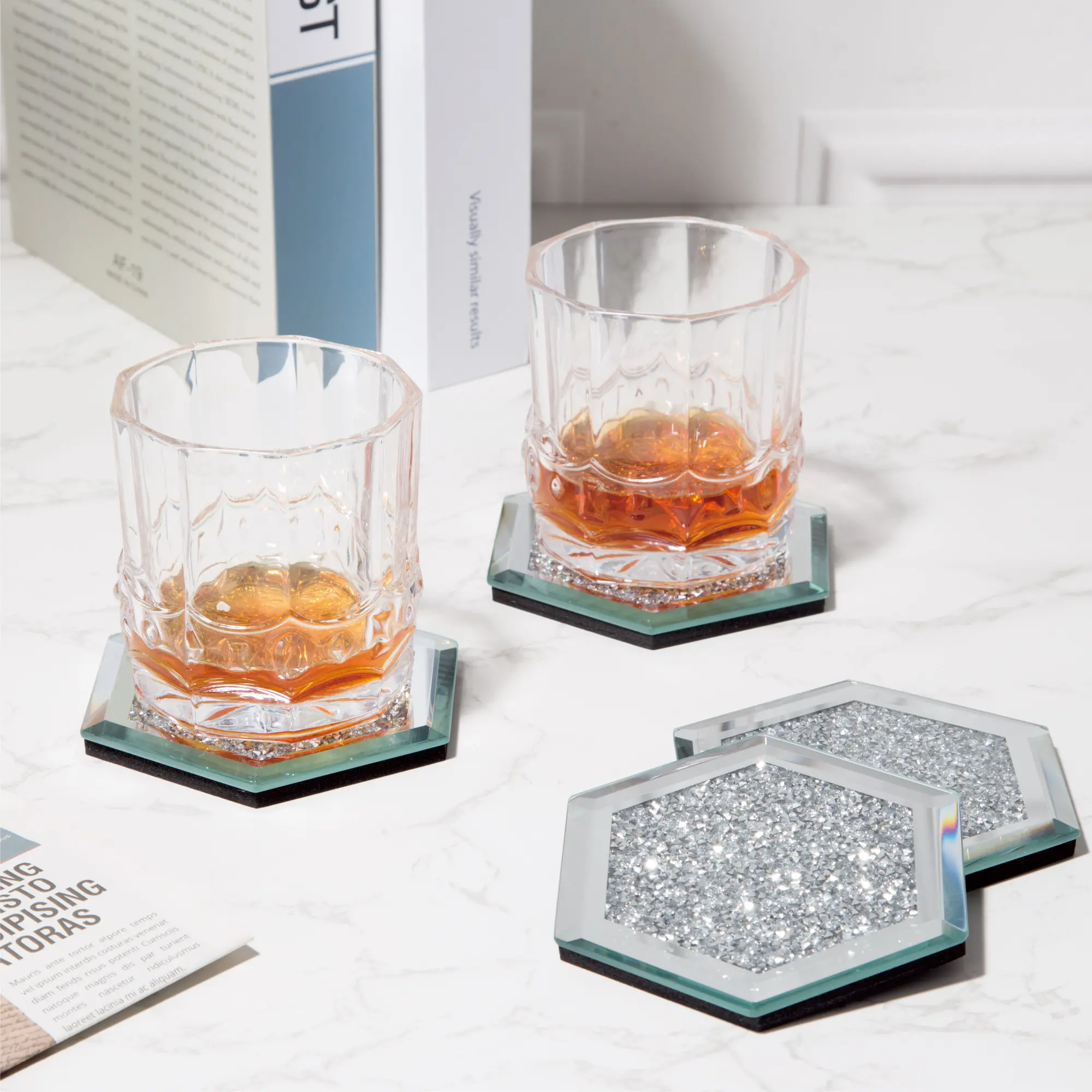 Hexa Shape Crush Diamante Coaster(1)