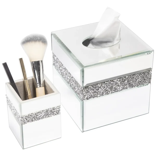 Mirrored Tissue Box With Crush Diamond