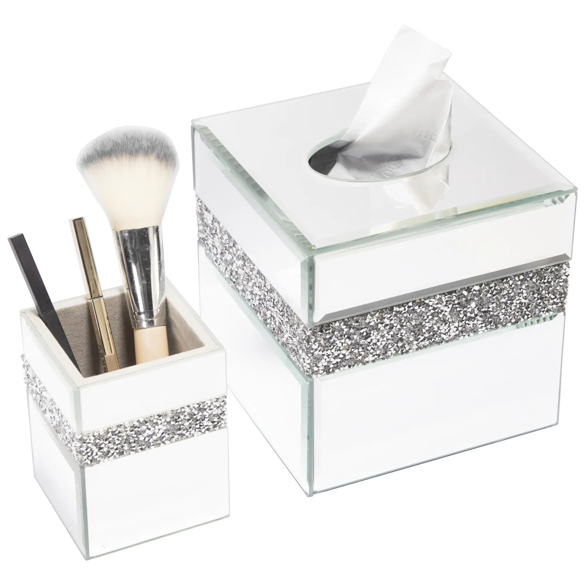 Mirrored Tissue Box With Crush Diamond
