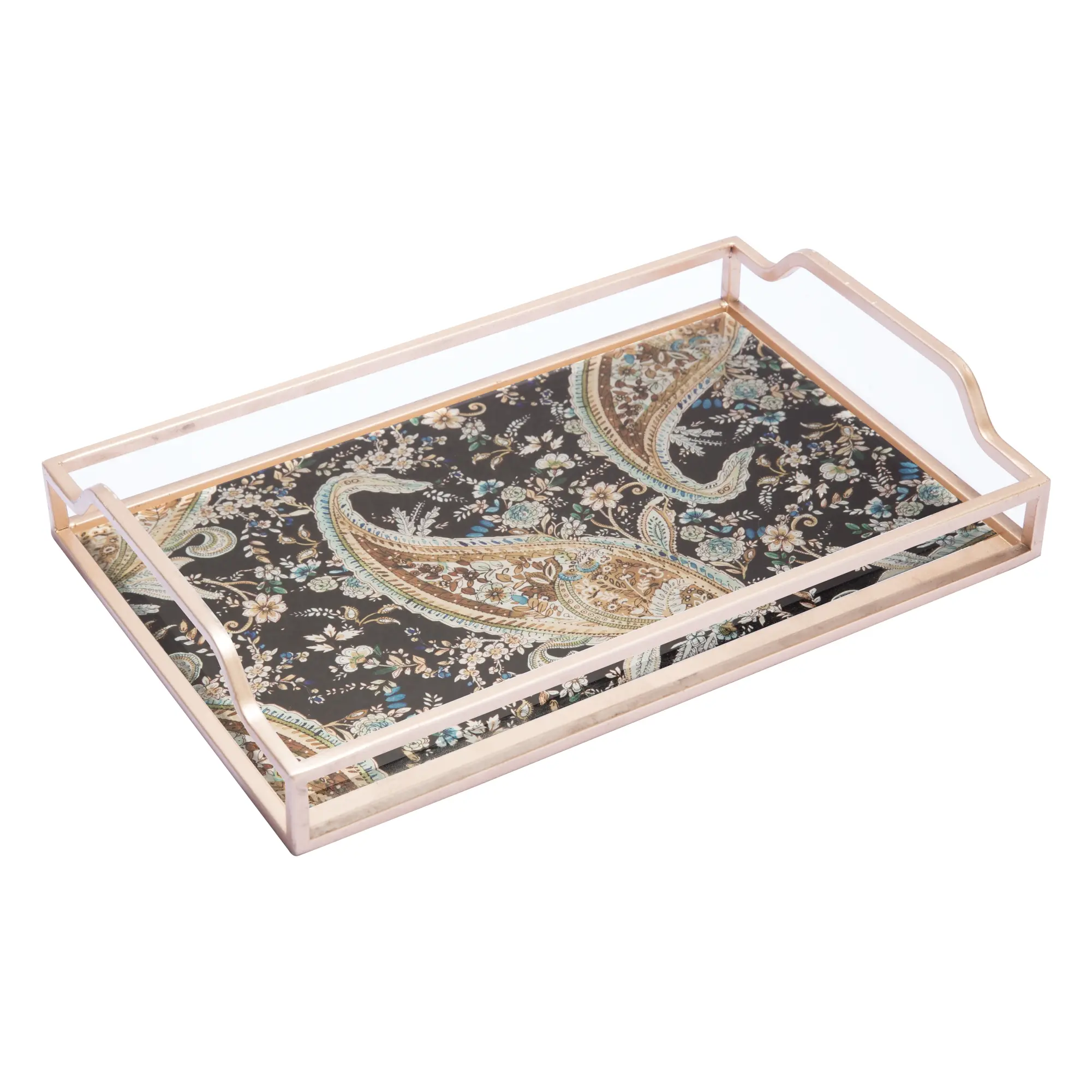 Metal Frame Deco Glass Tray