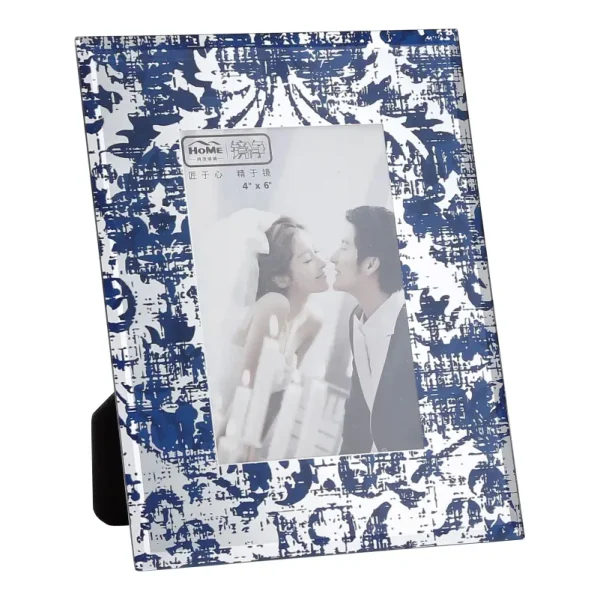 Navy Blue Pattern Mirrored Glass Photo Frame-PF003