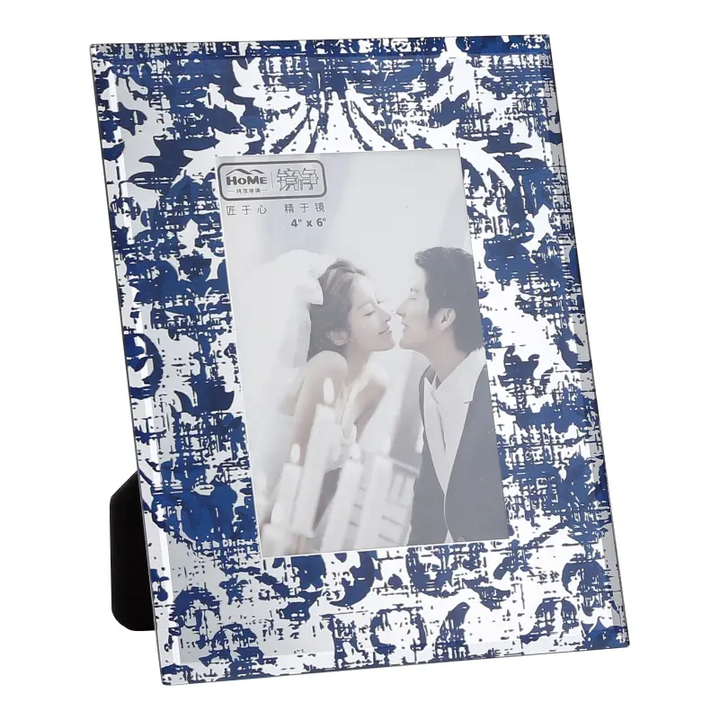 Navy Blue Pattern Mirrored Glass Photo Frame-PF003