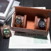 3 Slots Brown Lozenge PU Leather Watch Roll Travel Case-WR002(3)
