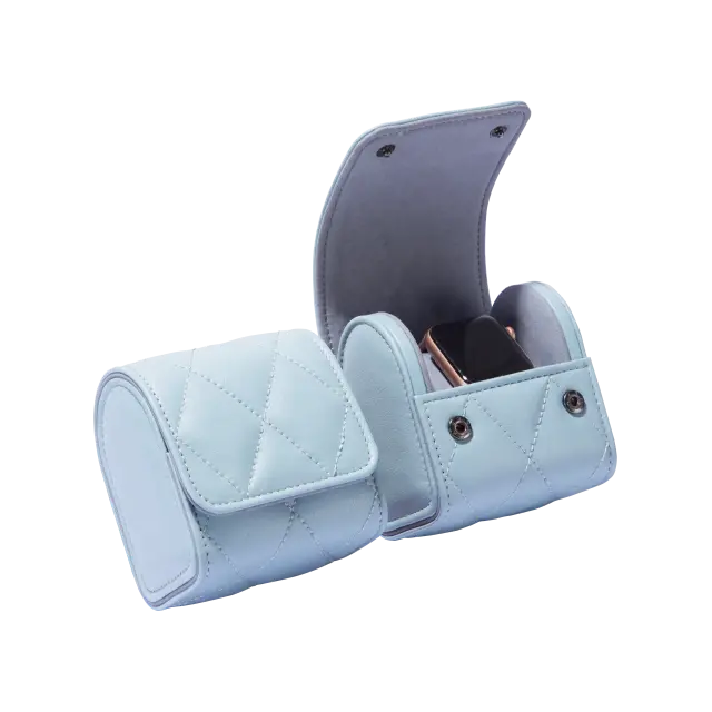Single Slot Blue PU Leather Watch Roll Travel Case-WR003 (1)
