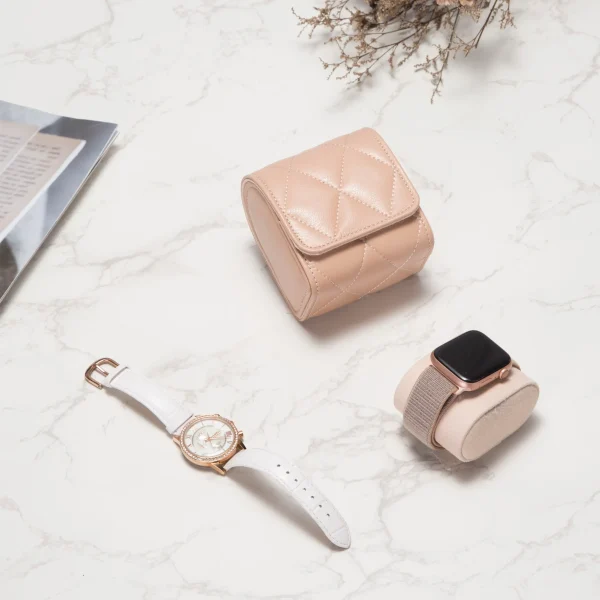 Single Slot Pink PU Leather Watch Roll Travel Case-WR004