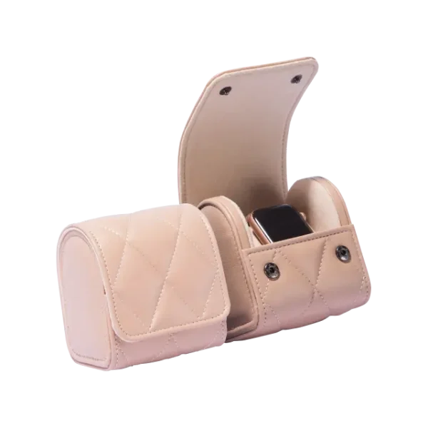 Single Slot Pink PU Leather Watch Roll Travel Case-WR004 (1)