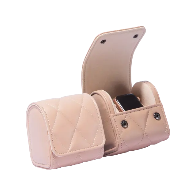 Single Slot Pink PU Leather Watch Roll Travel Case-WR004 (1)