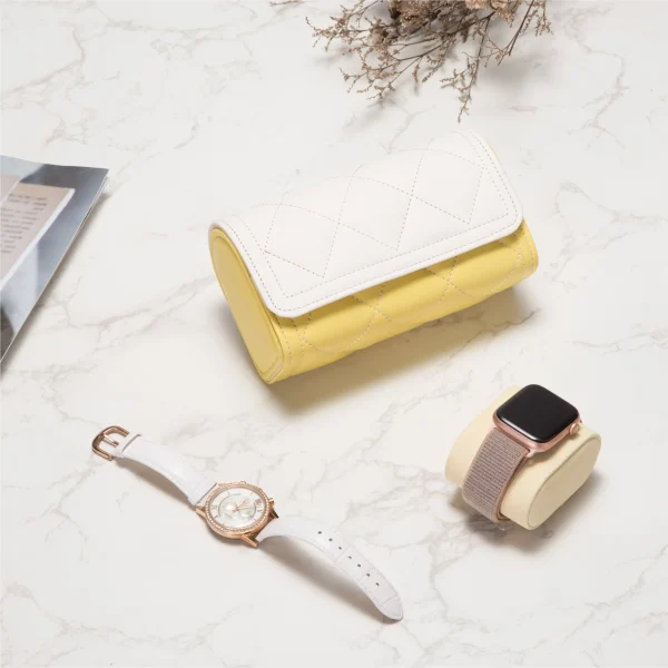 Single Slos Pink and White PU Leather Watch Roll Travel Case-WR005 (2)