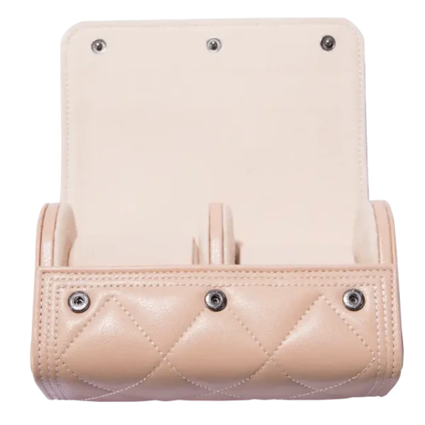 2 Slots Pink PU Leather Watch Roll Travel Case-WR006 (3)