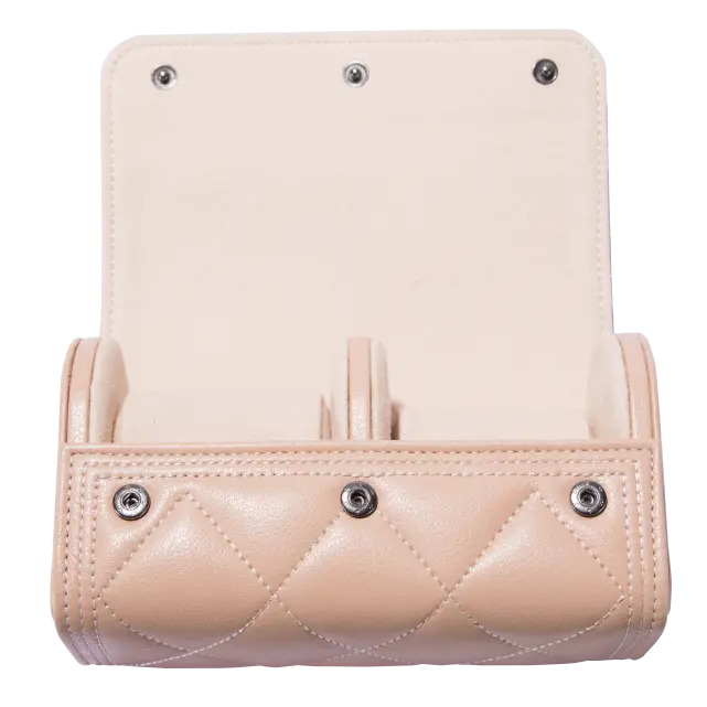 2 Slots Pink PU Leather Watch Roll Travel Case-WR006 (3)