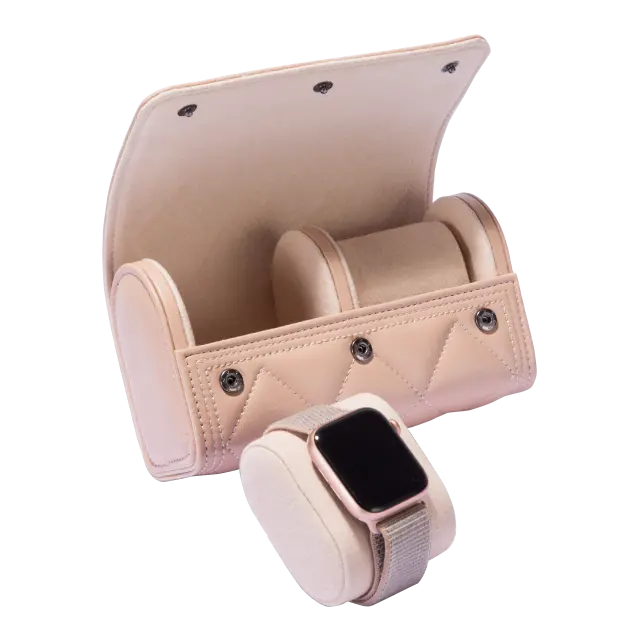 2 Slots Pink PU Leather Watch Roll Travel Case-WR006 (1)
