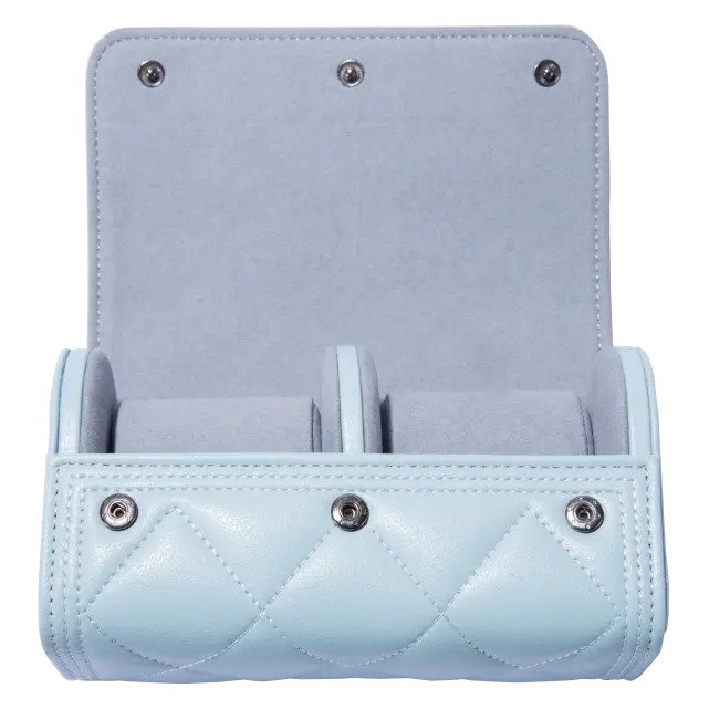 2 Slots Blue PU Leather Watch Roll Travel Case-WR007 (3)