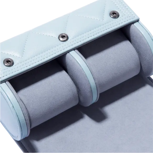 2 Slots Blue PU Leather Watch Roll Travel Case-WR007(2)