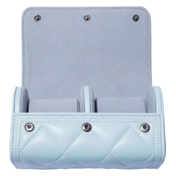 2 Slots Blue PU Leather Watch Roll Travel Case-WR007(3)