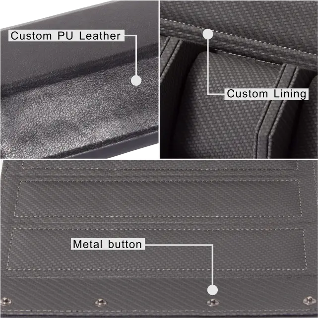 3 Slots Black PU leather watch roll travel case-WR008(2)