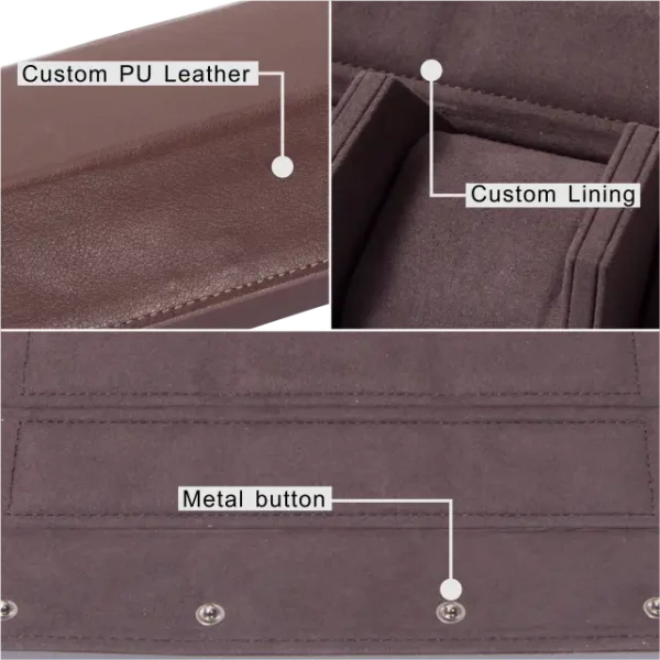 3 Slots Brown PU leather watch roll travel case-WR009 (2)