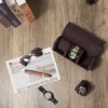 3 Slots Brown PU leather watch roll travel case-WR009