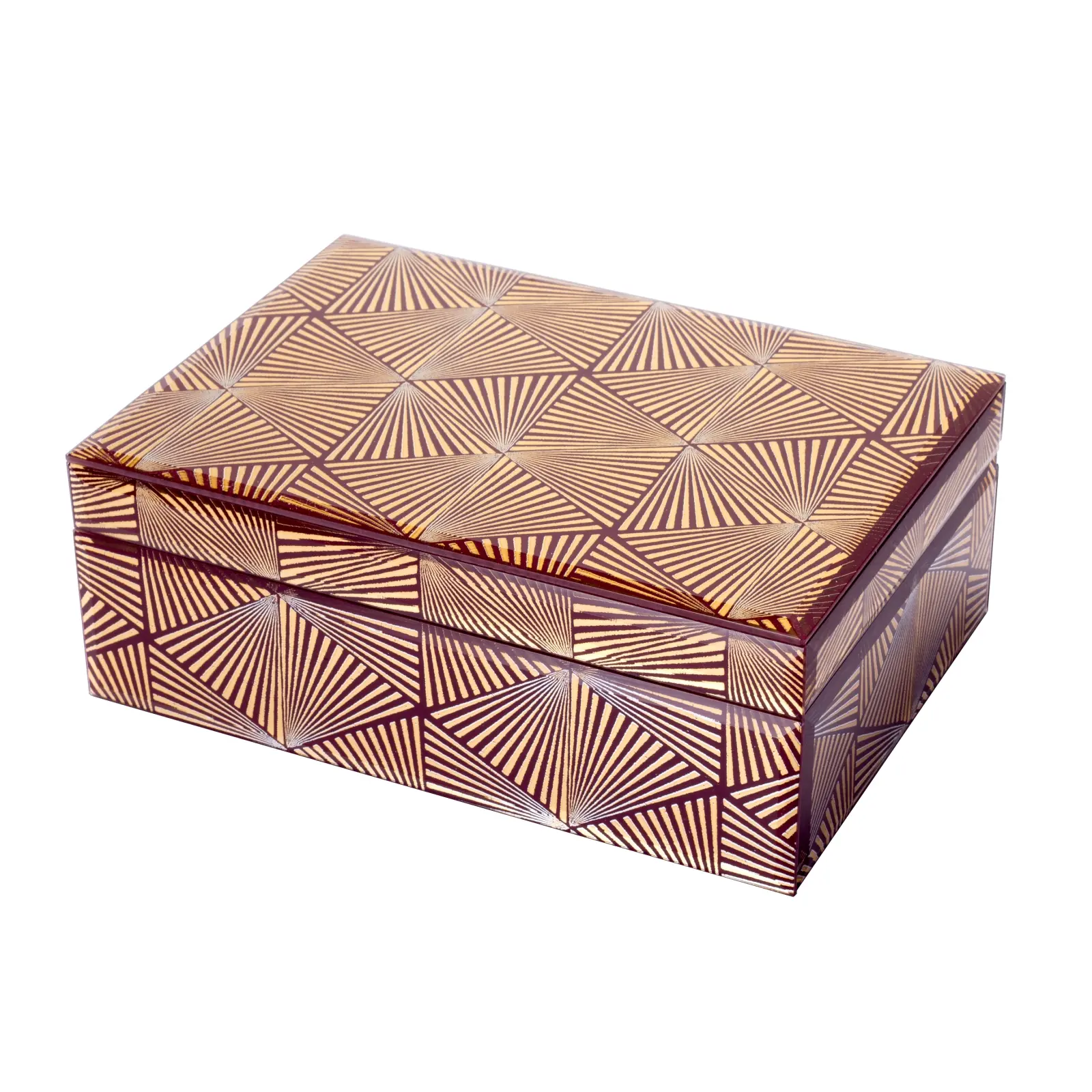 Metallic Gold Red Glass Jewelry Box-JB002