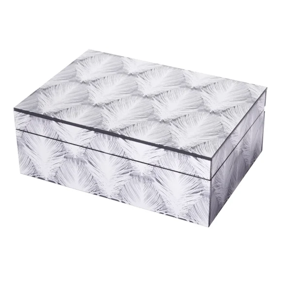 Metallic Silver Leaf Pattern Glass Jewelry Box-JB004