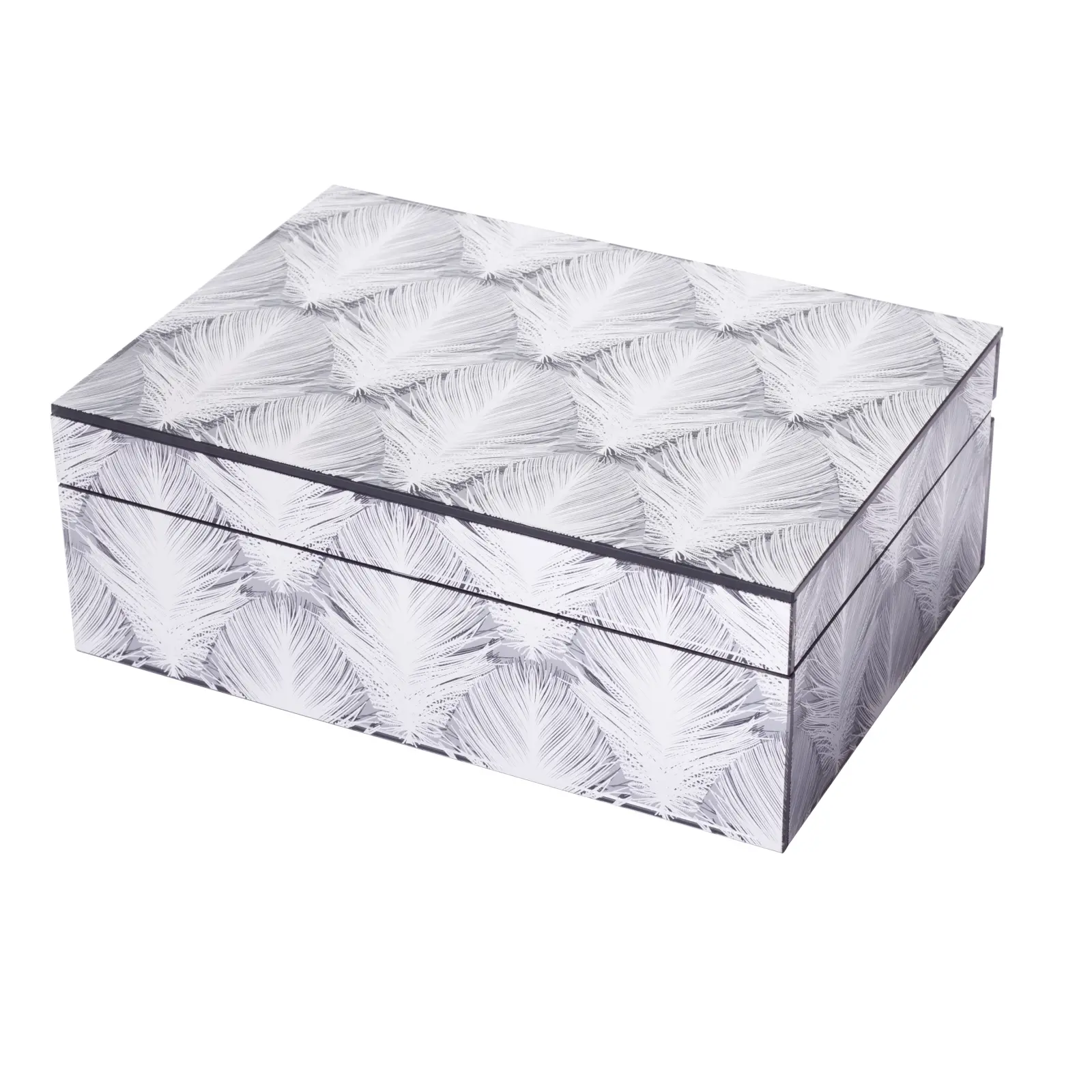 Metallic Silver Leaf Pattern Glass Jewelry Box-JB004