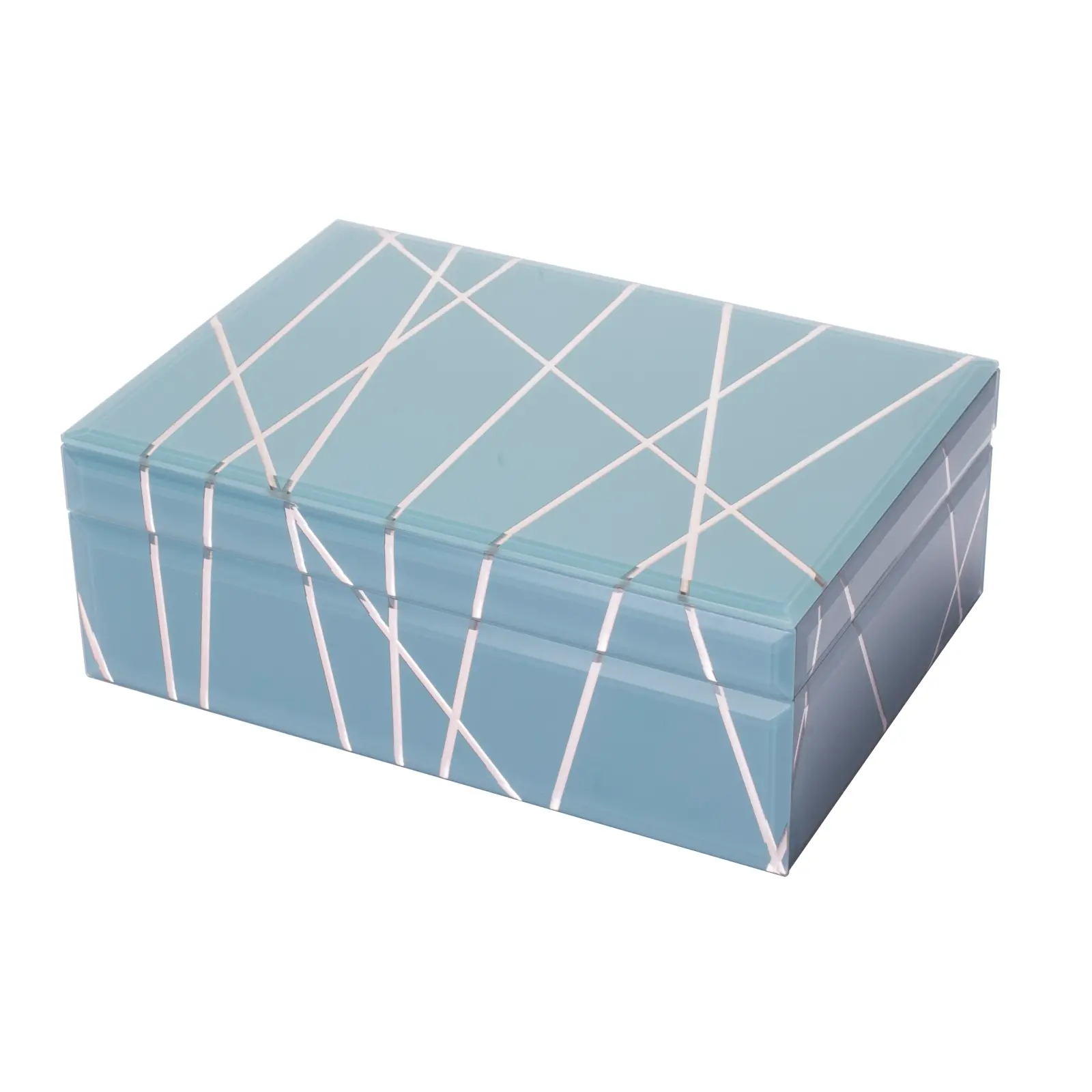 Blue and Gold Lines Glass Jewelry Box-JB005