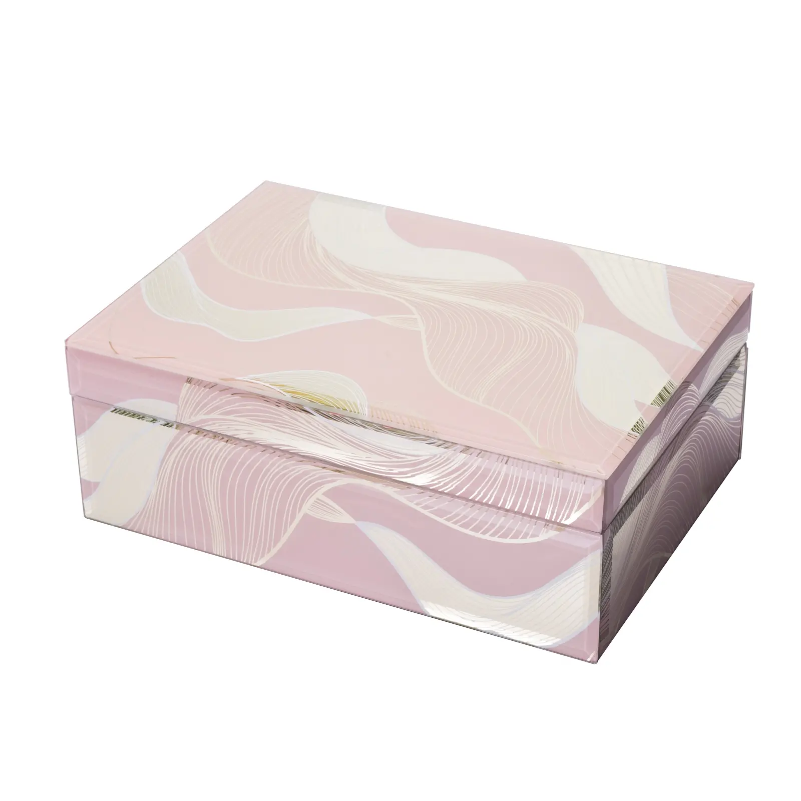 Pink and Gold Pattern Glass Jewelry Box-JB006