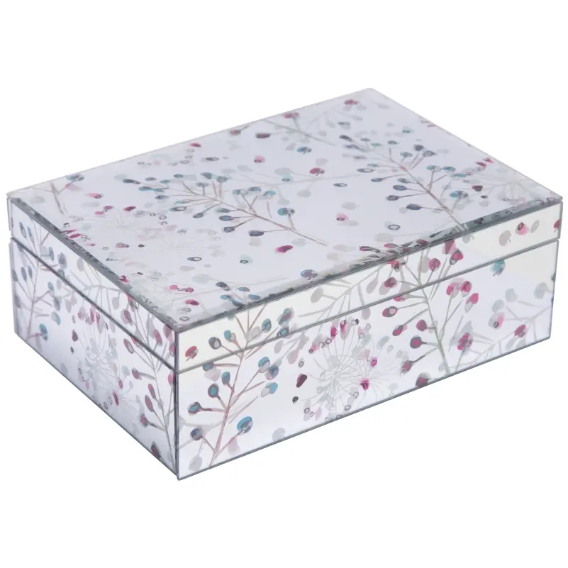 Watercolor Floral Mirrored Glass Jewelry Box-JB009