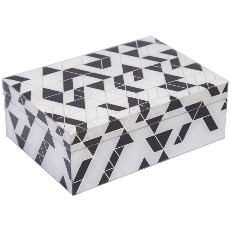 Black White and Gold Geo Glass Jewelry Box-JB010