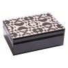Rosegold Mirrored Geo Pattern Black Glass Jewelry Box-JB011