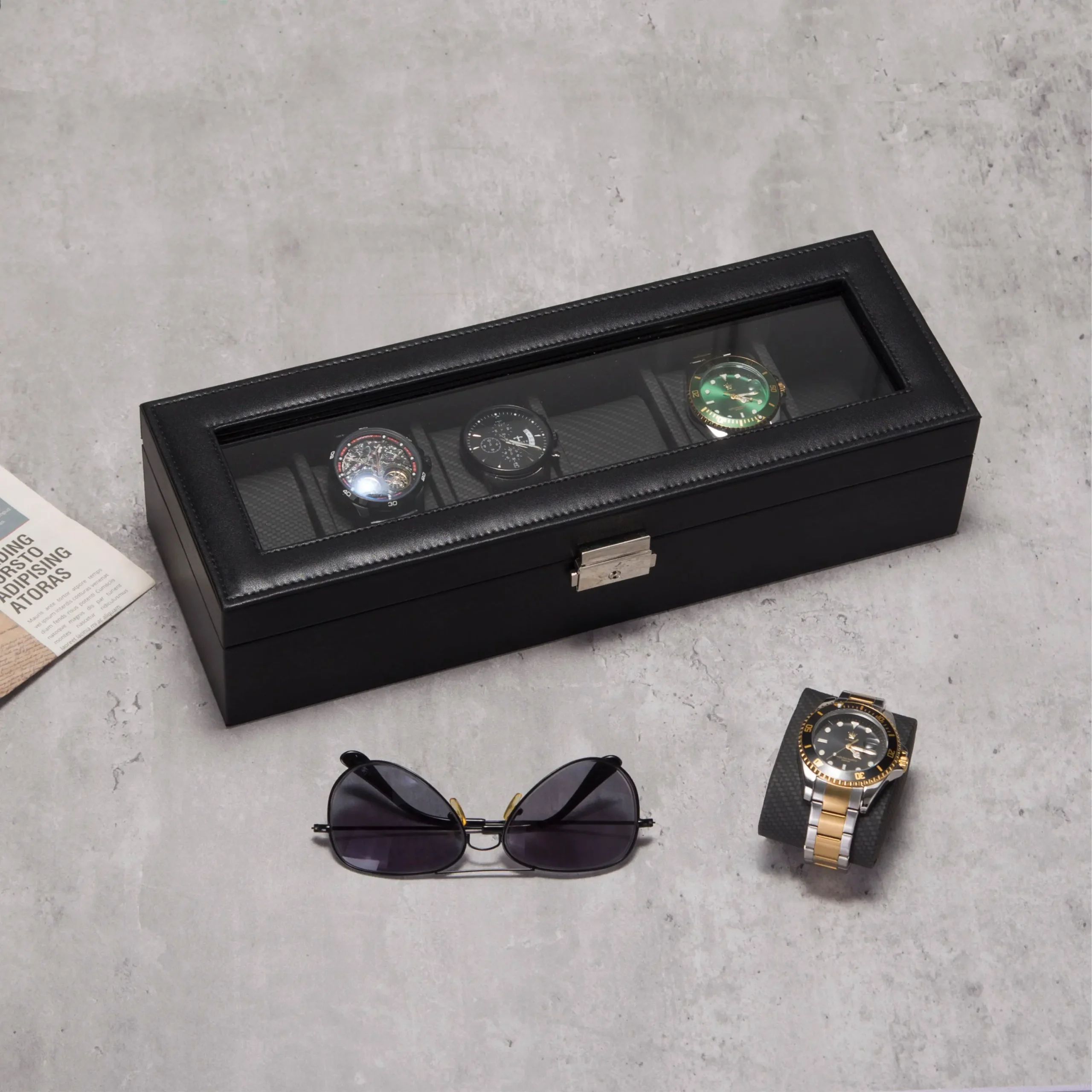 6 Slots PU leather watch box-WB004
