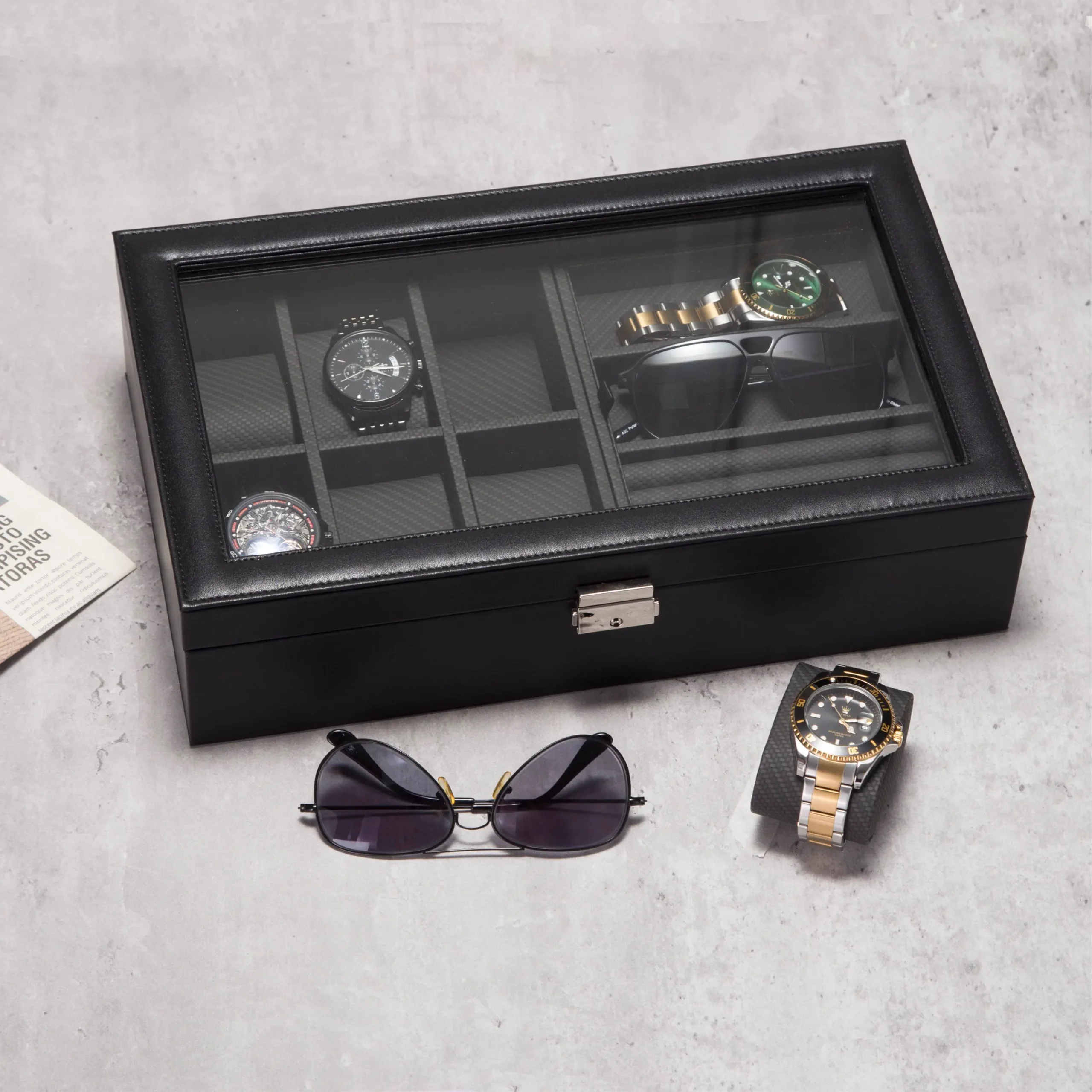 6 Slots with Jewelry Tray PU leather watch box-WB005
