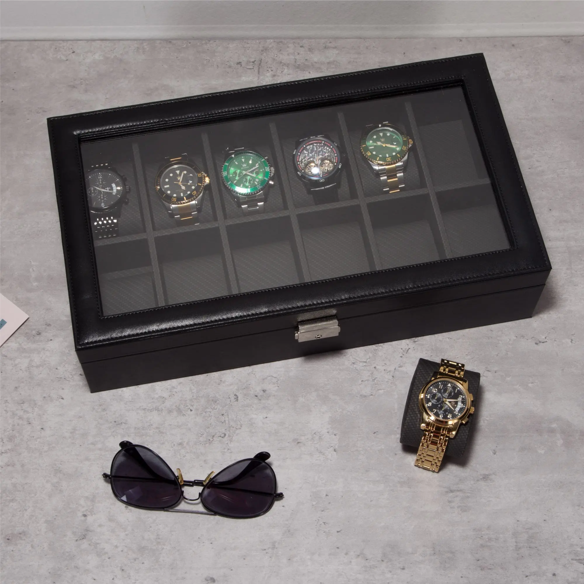 12 Slots PU leather watch box-WB006